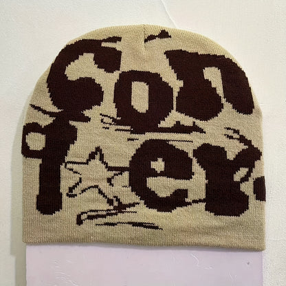 Y2K Beanie Cap, Warm graphic vintage Beanie