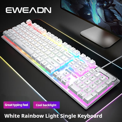 Silent Wired Gaming Keyboard, 104-Key Full Size Rainbow LED Backlit, Quiet Typing
