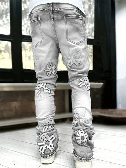 Men's Fashion  Denim Jeans, Loose Fit, Non-Stretch Cotton Blend, Regular Length Pants with Distressed Detail