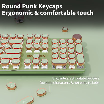 Typewriter Mechanical Gaming Keyboard, All-Metal Panel 104Keys Wired Retro Round Keycaps with LED Backlit USB Wired