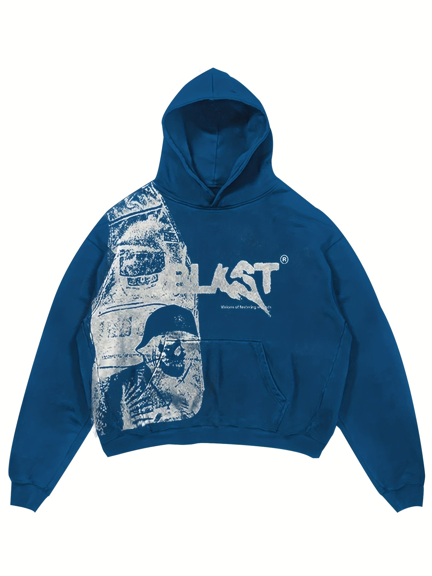 Y2K Style Hooded Pullover Sweatshirt with Kangaroo Pocket, Long Sleeve Polyester