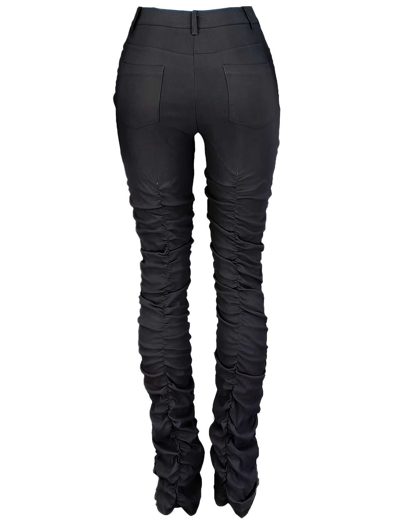 Women's High-Waisted Stretchy Ruched Pants - Light Grey Casual Tapered Leggings