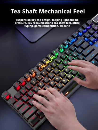Silent Wired Gaming Keyboard, 104-Key Full Size Rainbow LED Backlit, Quiet Typing