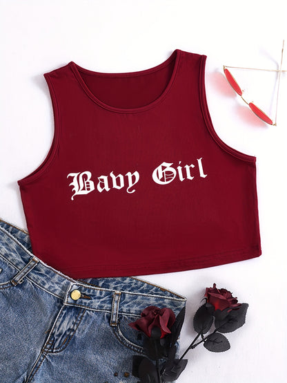 Letter Print Crop Tank Top, Y2K Sleeveless Tank Top For, Women's Clothing