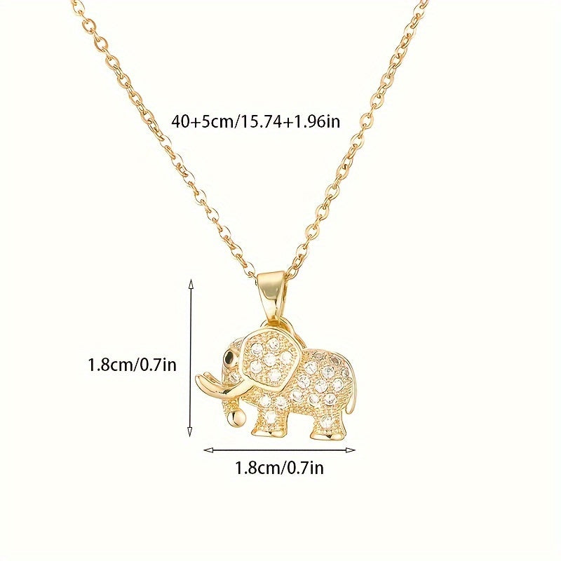 18K Gold Plated Elephant Necklace Elegant Sparkling Zirconia Animal Pendant Necklace