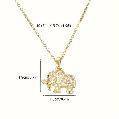 18K Gold Plated Elephant Necklace Elegant Sparkling Zirconia Animal Pendant Necklace