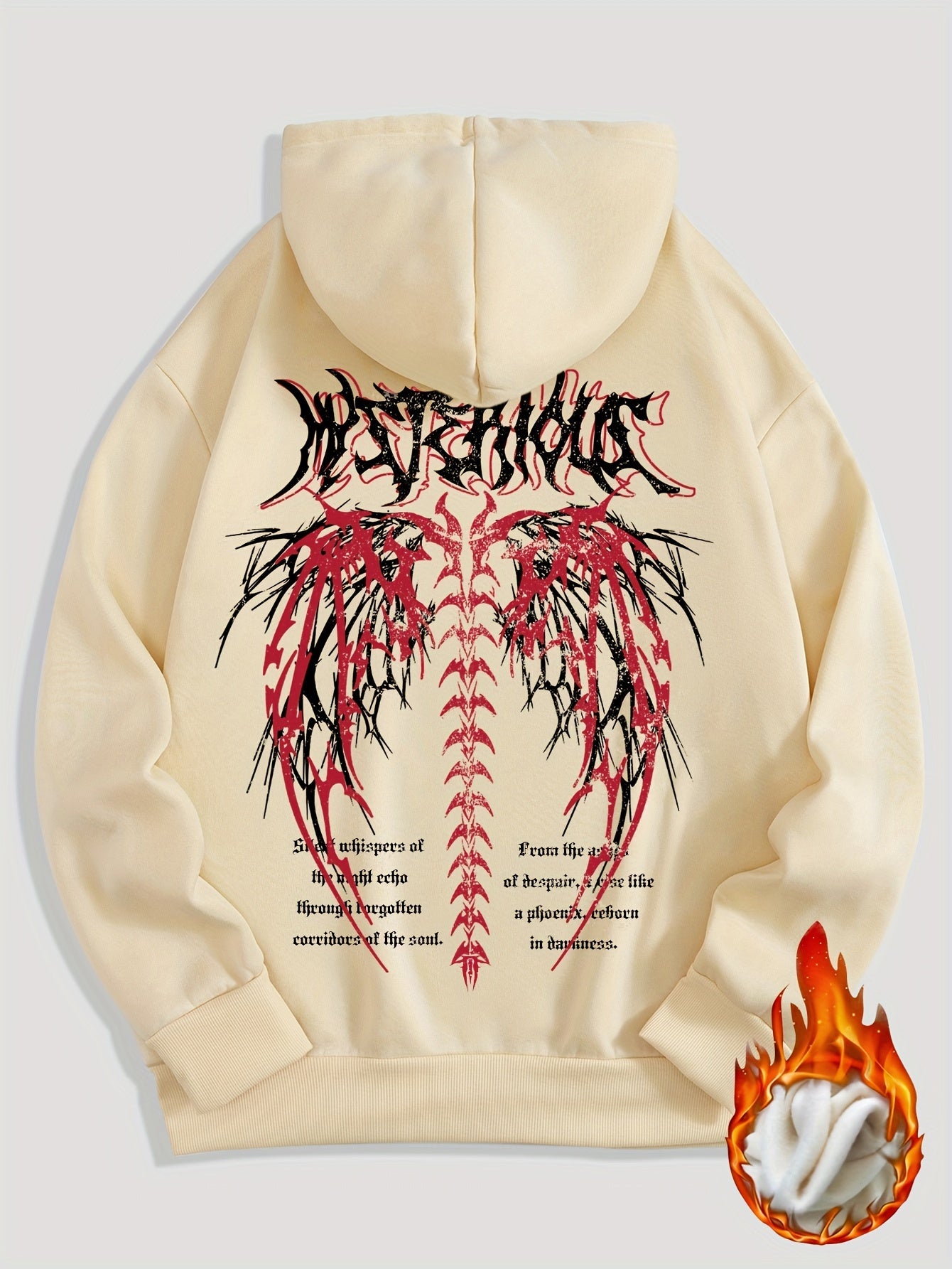 Gothic Letter And Pattern Graphic , Men's Cozy Drawstring Long Sleeve Thick Sweatshirt Hoodies