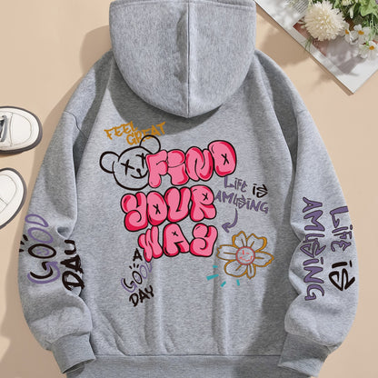 Graphic Vintage Hoodie - Soft Elasticity Polyester Drawstring Hooded Sweatshirt