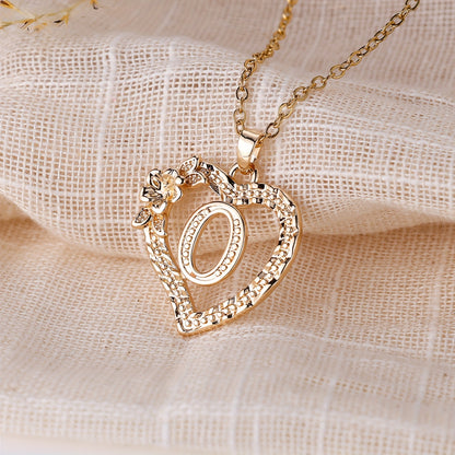 Palace Style Love Flower Letter Pendant Necklace - One 26 Letter Necklaces A-Z Capital Letter