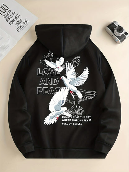 Hoodies Men, 'Love And Peace' Graphic Hoodie, Men’s  Pullover Hooded Sweatshirt