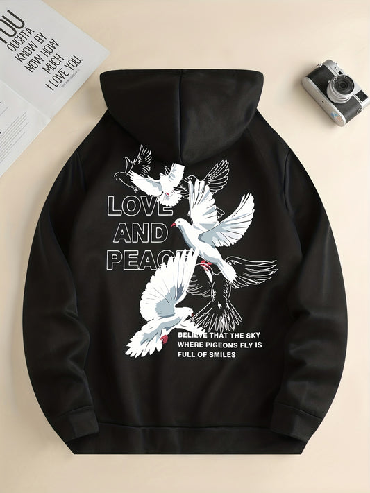 Hoodies Men, 'Love And Peace' Graphic Hoodie, Men’s  Pullover Hooded Sweatshirt