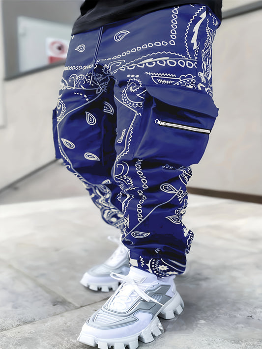 Mens Stylish Paisley Cargo Joggers - Comfortable Graphic Print