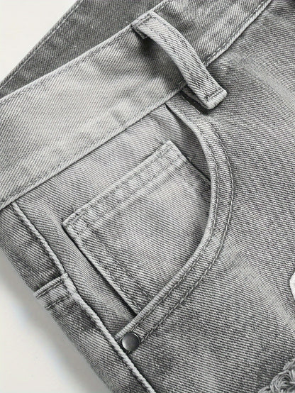 Men's Fashion  Denim Jeans, Loose Fit, Non-Stretch Cotton Blend, Regular Length Pants with Distressed Detail