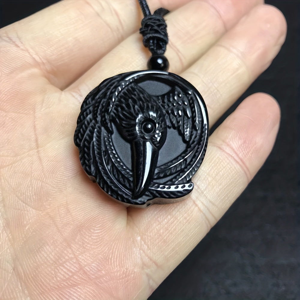 Natural Obsidian Necklace, Raptor Pendant, Crystal Necklace Pendant
