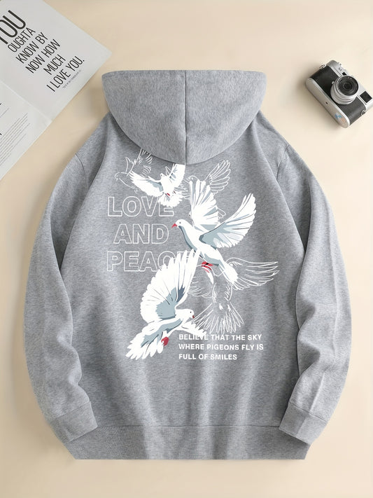 Hoodies Men, 'Love And Peace' Graphic Hoodie, Men’s  Pullover Hooded Sweatshirt