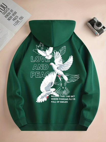 Hoodies Men, 'Love And Peace' Graphic Hoodie, Men’s  Pullover Hooded Sweatshirt