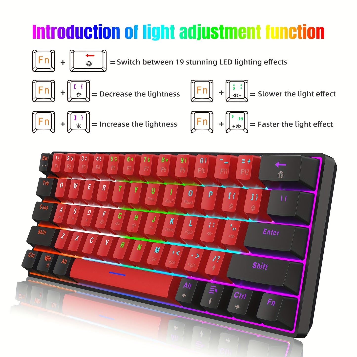 Wired Mechanical Keyboard, Mini Gaming Keyboard with 61 Red Switches Keys