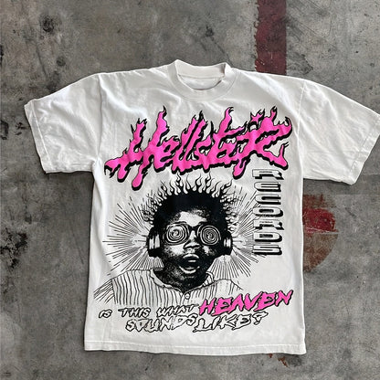 Y2K Figure & Letter Print Crew Neck T-shirt, Short Sleeve Top For Summer & Spring, Women's Clothing