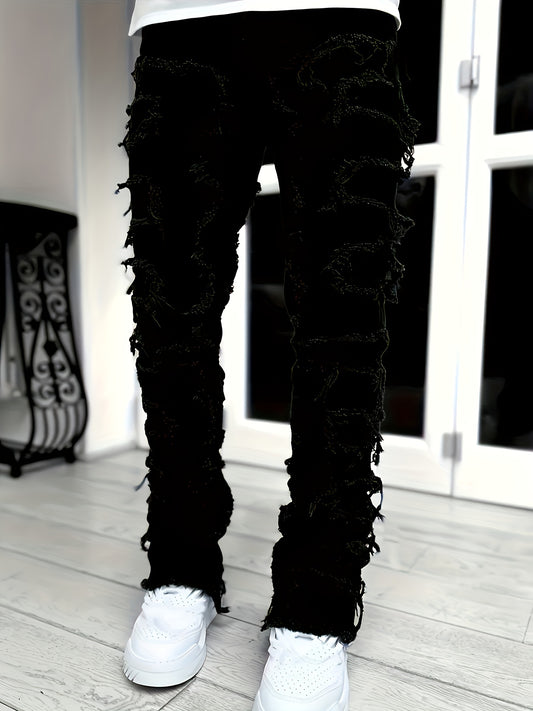 Y2k Style Trim Jeans, Men's Street Style Stretch Denim Pants