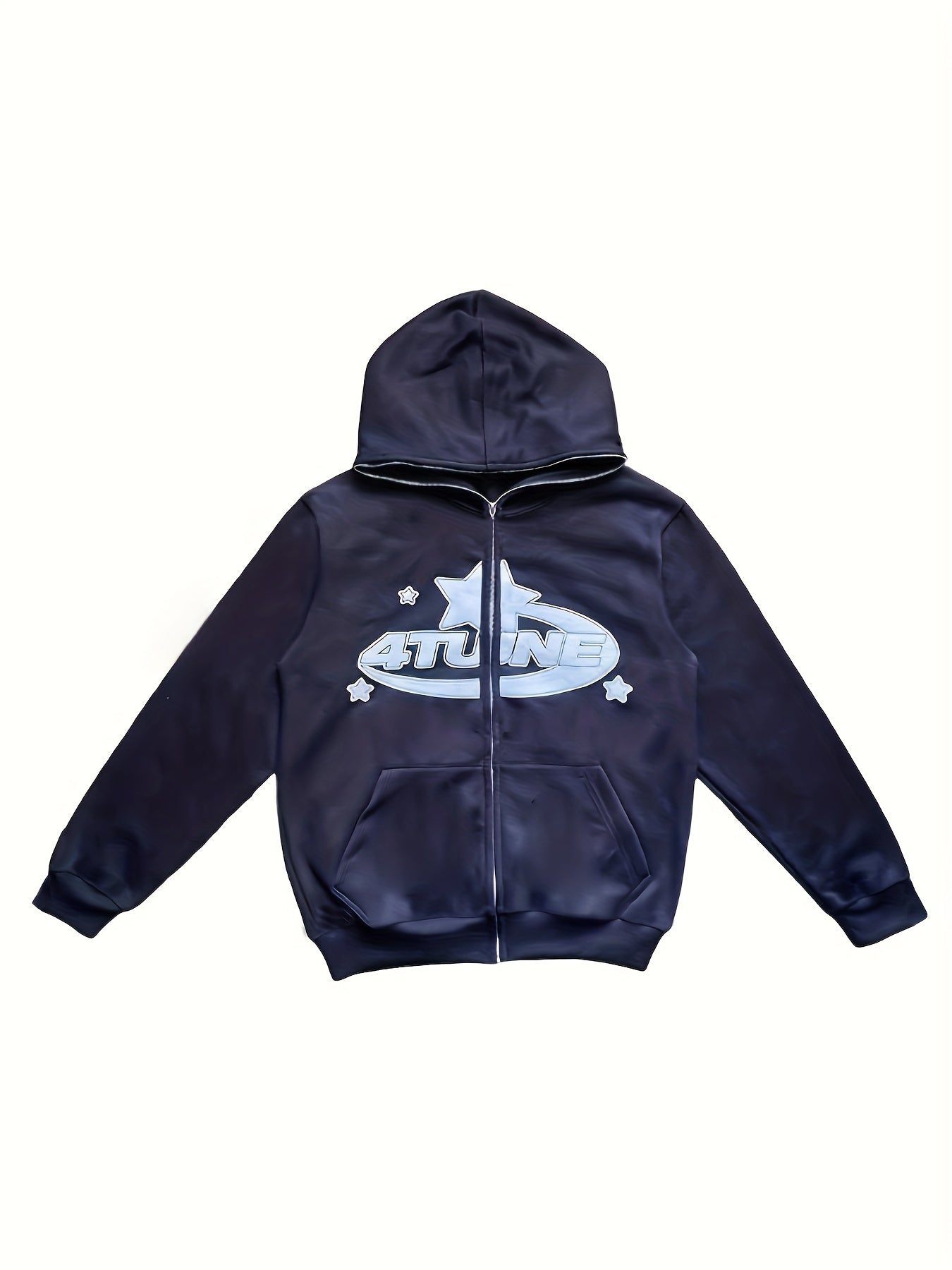 Y2K Letter & Star Print Sweatshirt, Long Sleeve Crew Neck Zip Up Hoodies Sweatshirts, Women's Clothing