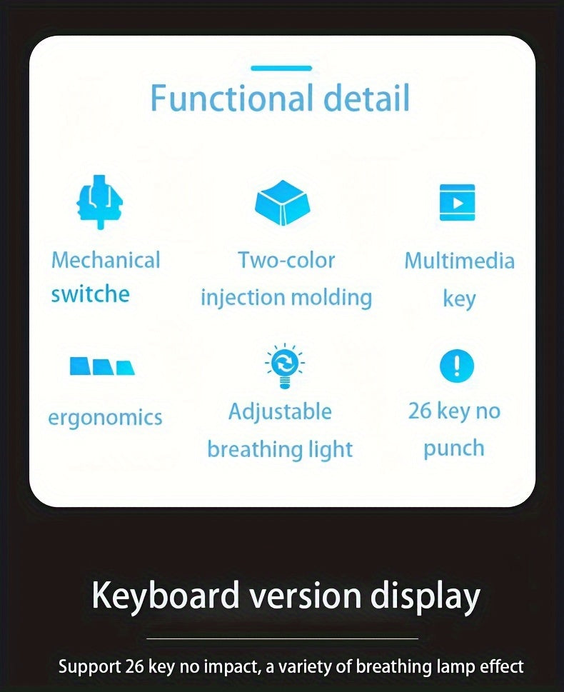 Mechanical Gaming Keyboard with Blue Switches - Round LED Backlit Keycaps, Wired USB Connectivity for Enhanced Gaming