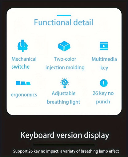 Mechanical Gaming Keyboard with Blue Switches - Round LED Backlit Keycaps, Wired USB Connectivity for Enhanced Gaming