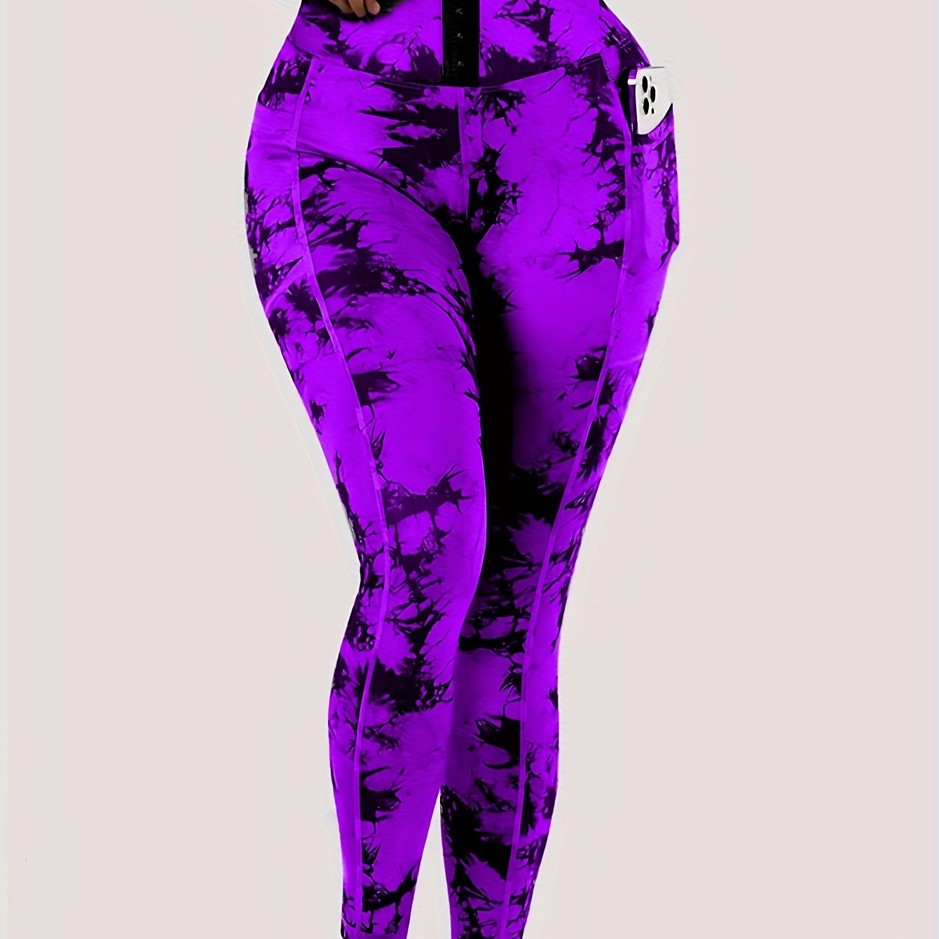 Women'S High-Waist Tie-Dye Leggings with Front Button Closure & Pockets, Hugging Tights, Stretchy Leggings for Women