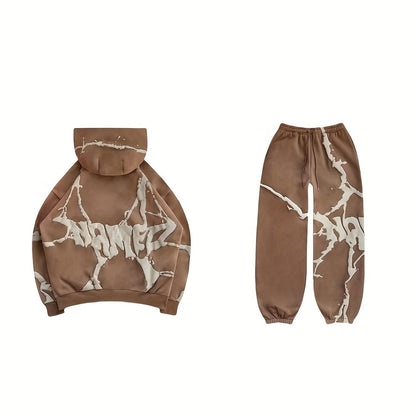 Fashion Designer Couple Men Women Sweatshirt Set Y2K Oversize Full Zip Up  Streetwear Vintage Puff Print Sweatshirts Menswear Oversized