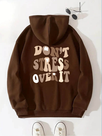 Graphic Long Sleeve Fleece Hooded Sweatshirts, Drawstring With Front Pocket