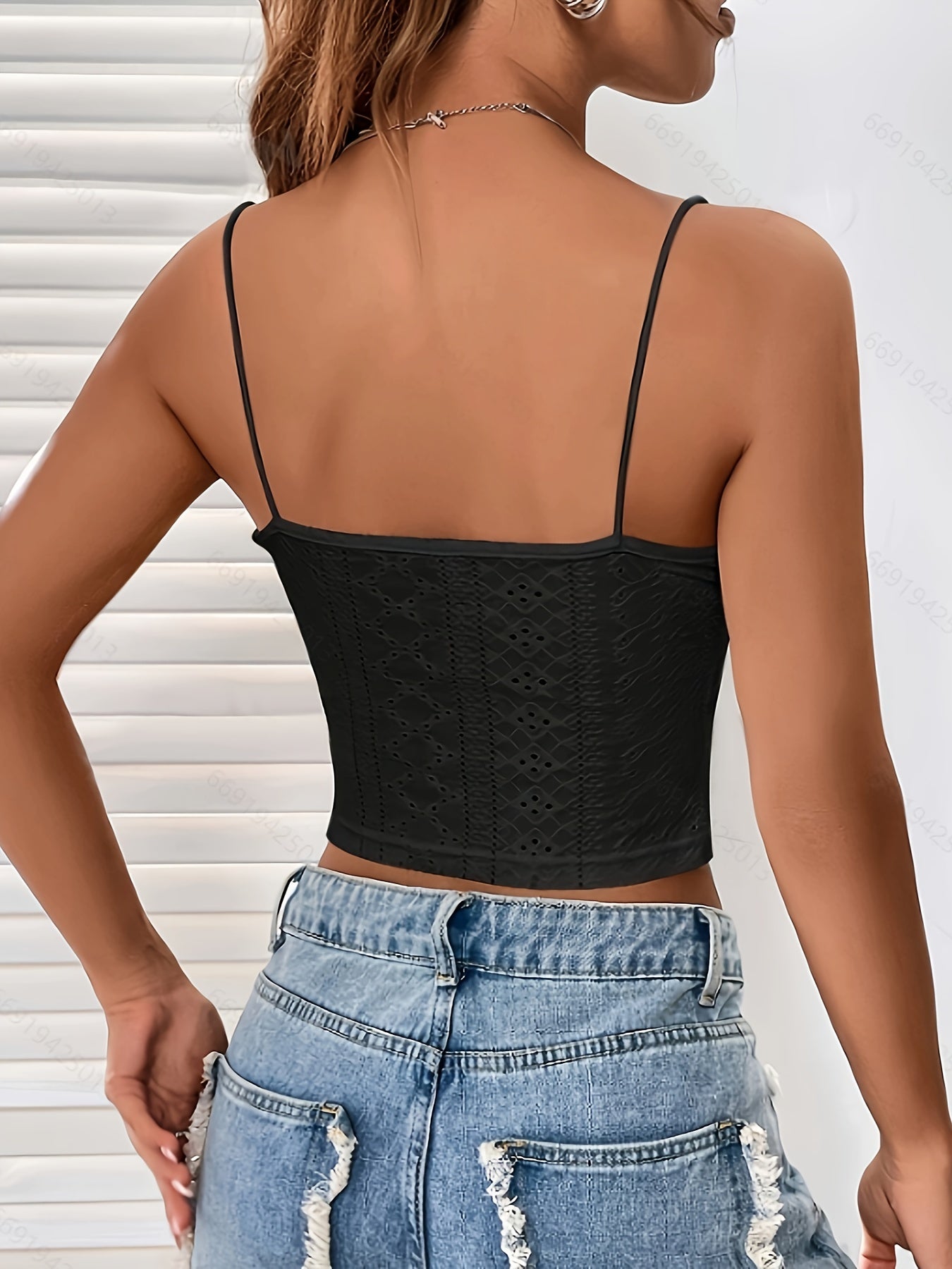 Eyelet Cami Top - Adjustable Straps, Slim Fit & Crop Length