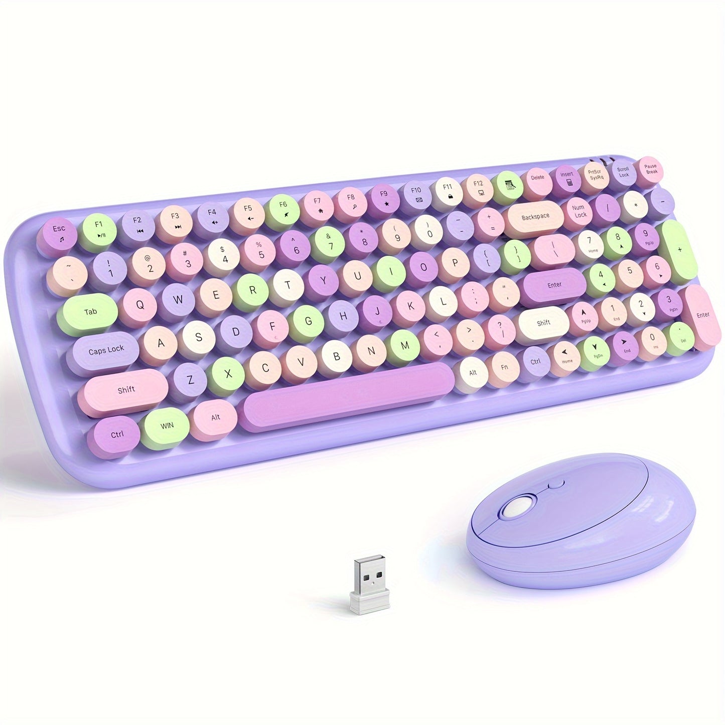 Wireless Retro Keyboard and Mouse Combo - 2.4GHz USB Rechargeable