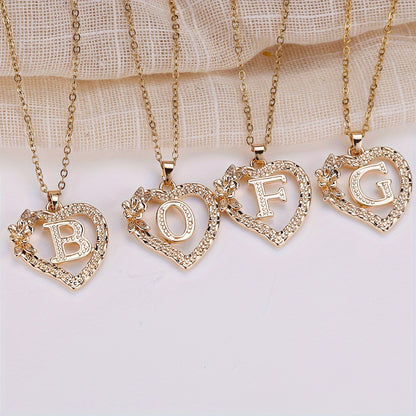 Palace Style Love Flower Letter Pendant Necklace - One 26 Letter Necklaces A-Z Capital Letter
