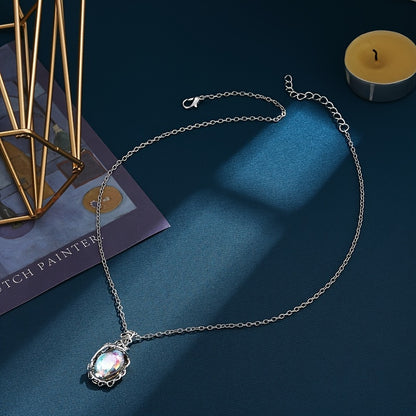 1pc Exquisite Moonstone Pendant Necklace - Bohemian Leaf Rattan Accessories for Women,