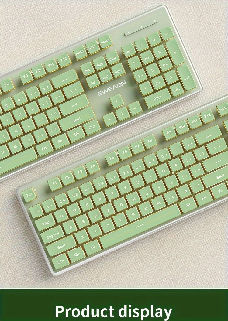 Wired Keyboard | Full Size 104 Quiet Keys, Comfortable Typing with Pudding-Style Keycaps, Durable All-Metal Panel, Soft LED Backlight