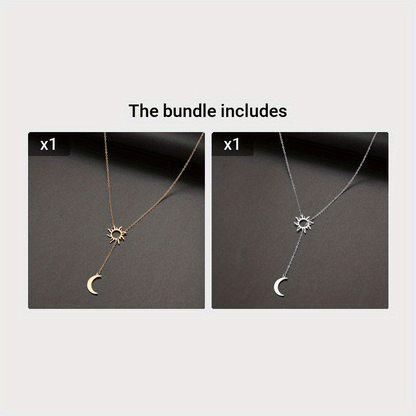 Stainless Steel Sun Totem & Moon Necklace For Women