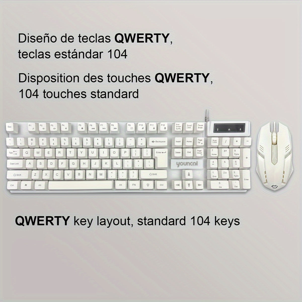 Rainbow Backlit Wired Gaming Keyboard and Mouse Set, 19-Key Rollover, Adjustable Brightness, 2 Lighting Modes, Ergonomic Design, Hotkeys, Media Keys, USB Powered, No Battery