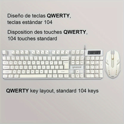 Rainbow Backlit Wired Gaming Keyboard and Mouse Set, 19-Key Rollover, Adjustable Brightness, 2 Lighting Modes, Ergonomic Design, Hotkeys, Media Keys, USB Powered, No Battery