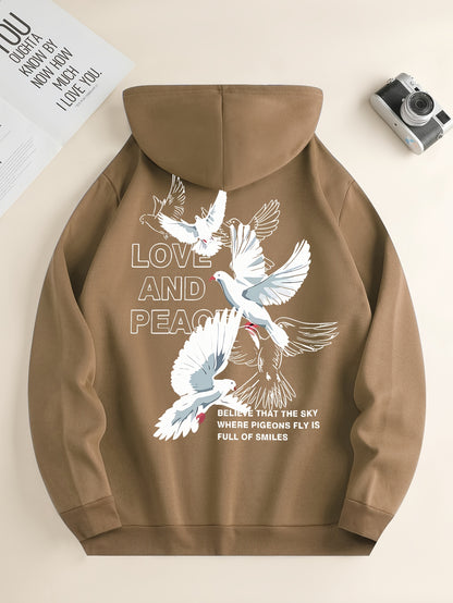 Hoodies Men, 'Love And Peace' Graphic Hoodie, Men’s  Pullover Hooded Sweatshirt