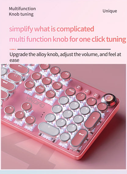 Pink Mechanical Keyboard with Blue Switches - Retro Keycaps, Backlit, USB-Powered for Gaming, Durable Design, No Battery Needed, Gaming Keyboard