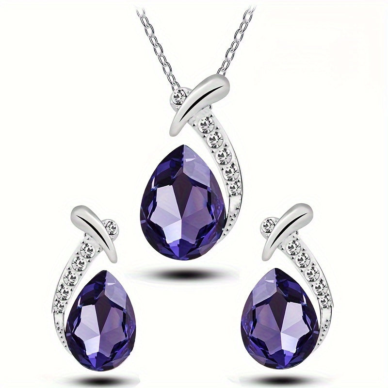 2pcs Set White K Plated Alloy Mermaid Necklace Earrings Set, Elegant Exquisite Zirconia