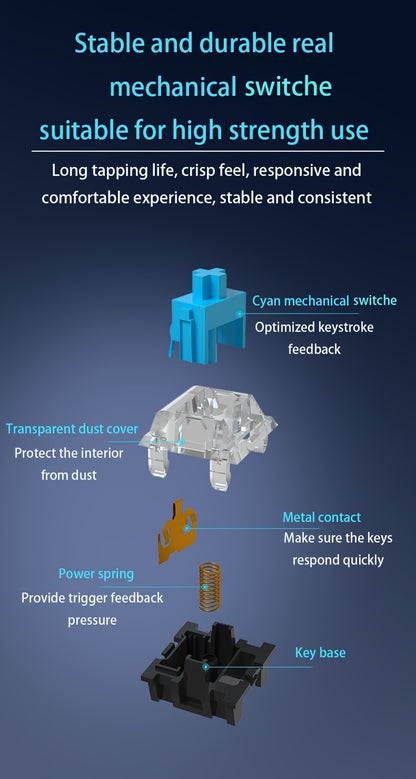 Mechanical Gaming Keyboard with Blue Switches - Round LED Backlit Keycaps, Wired USB Connectivity for Enhanced Gaming