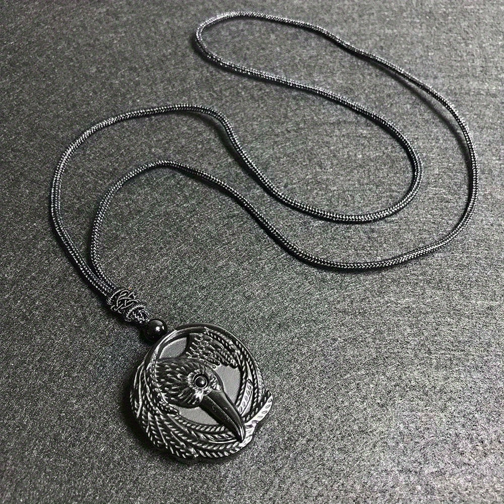 Natural Obsidian Necklace, Raptor Pendant, Crystal Necklace Pendant