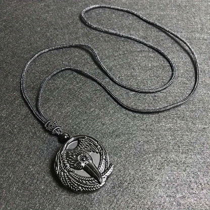 Natural Obsidian Necklace, Raptor Pendant, Crystal Necklace Pendant