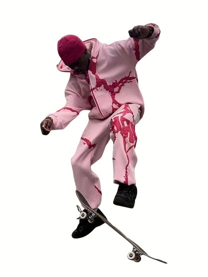 Fashion Designer Couple Men Women Sweatshirt Set Y2K Oversize Full Zip Up  Streetwear Vintage Puff Print Sweatshirts Menswear Oversized