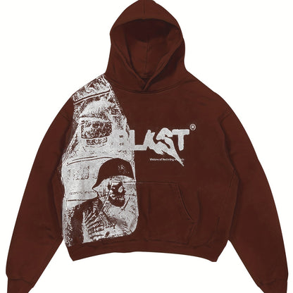 Y2K Style Hooded Pullover Sweatshirt with Kangaroo Pocket, Long Sleeve Polyester