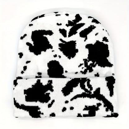 1pc Winter Cow Print  Beanie , Thicken Warm Skullies