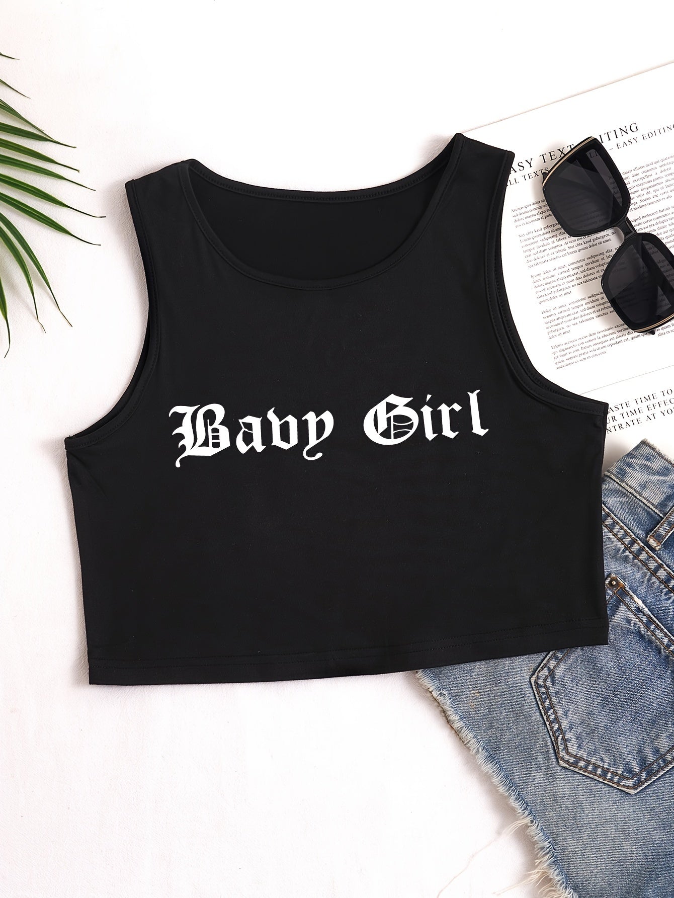 Letter Print Crop Tank Top, Y2K Sleeveless Tank Top For, Women's Clothing