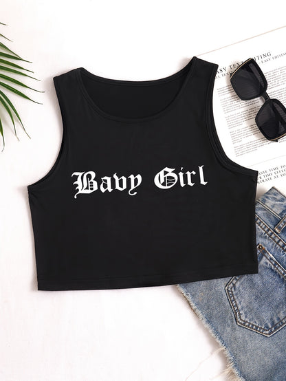 Letter Print Crop Tank Top, Y2K Sleeveless Tank Top For, Women's Clothing