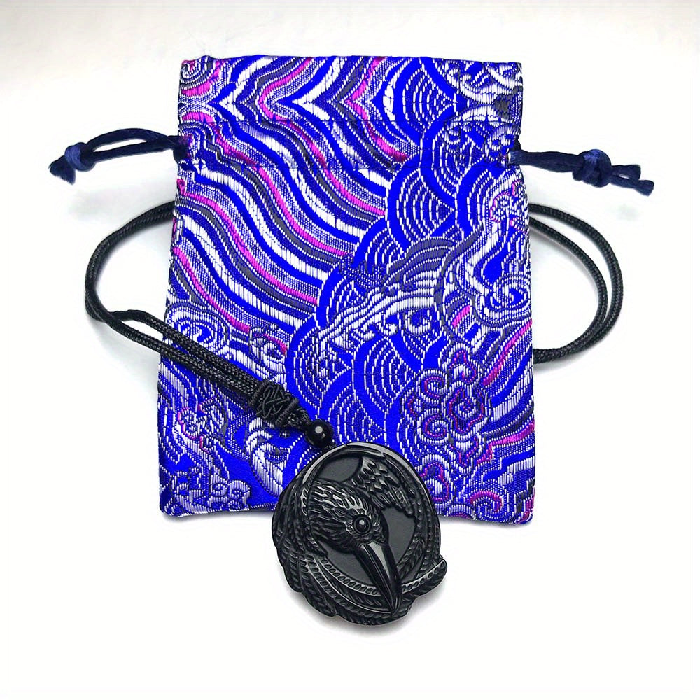 Natural Obsidian Necklace, Raptor Pendant, Crystal Necklace Pendant