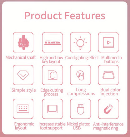 Pink Mechanical Keyboard with Blue Switches - Retro Keycaps, Backlit, USB-Powered for Gaming, Durable Design, No Battery Needed, Gaming Keyboard